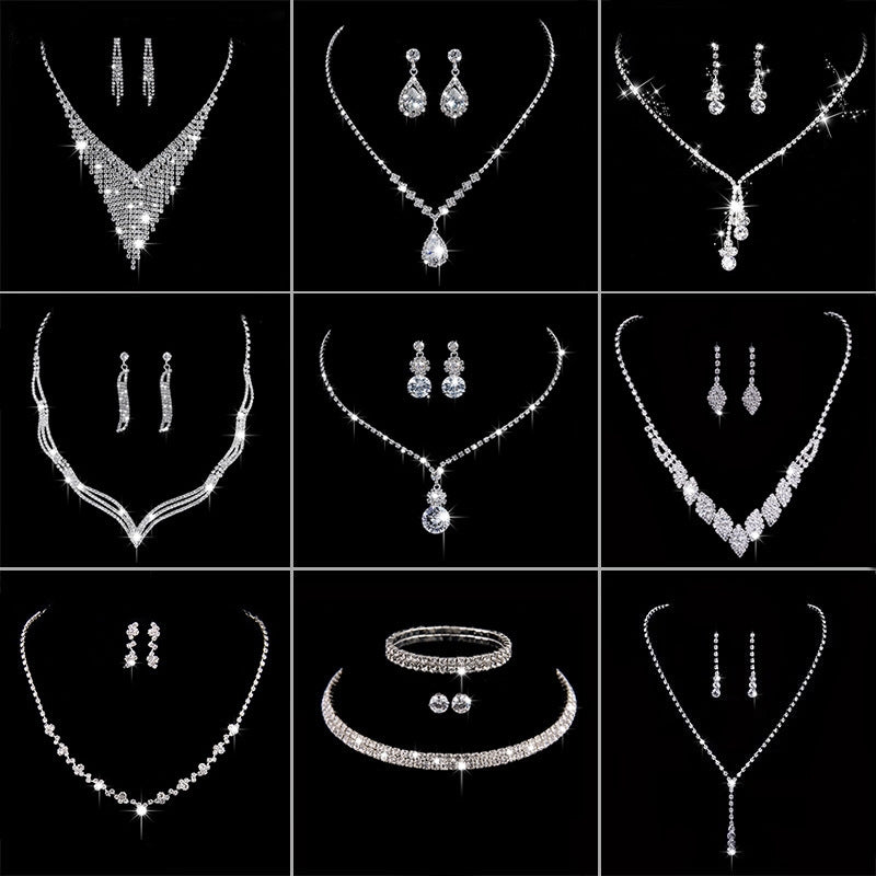 Luxurious Bridal Rhinestone Tassel Necklace and Earring Jewelry Set