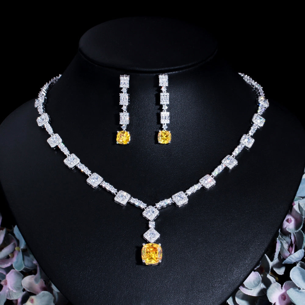 Luxurious Bridal White Gold Plated Gemstone Necklace and Earring Set