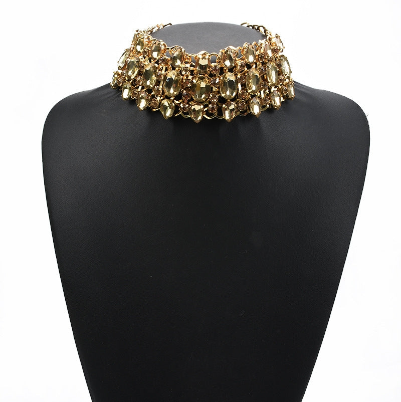 Luxurious Geometric Crystal Rhinestone Statement Necklace for Women