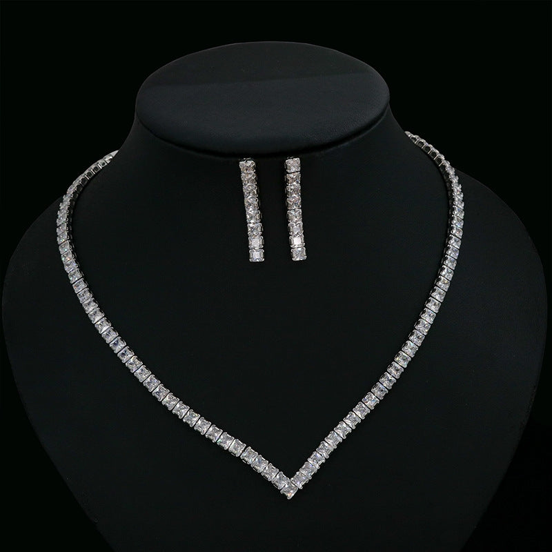 Luxurious Geometric Zircon Women's Jewelry Set - Necklace and Earrings