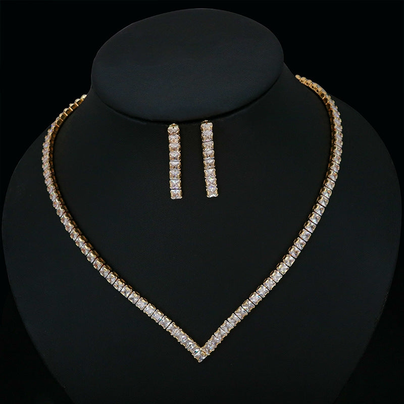 Luxurious Geometric Zircon Women's Jewelry Set - Necklace and Earrings