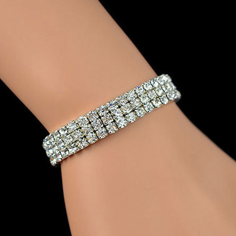 Luxurious Geometric Rhinestone Inlay Women's Bracelet - Korean Style Bling Bungee Rope Design