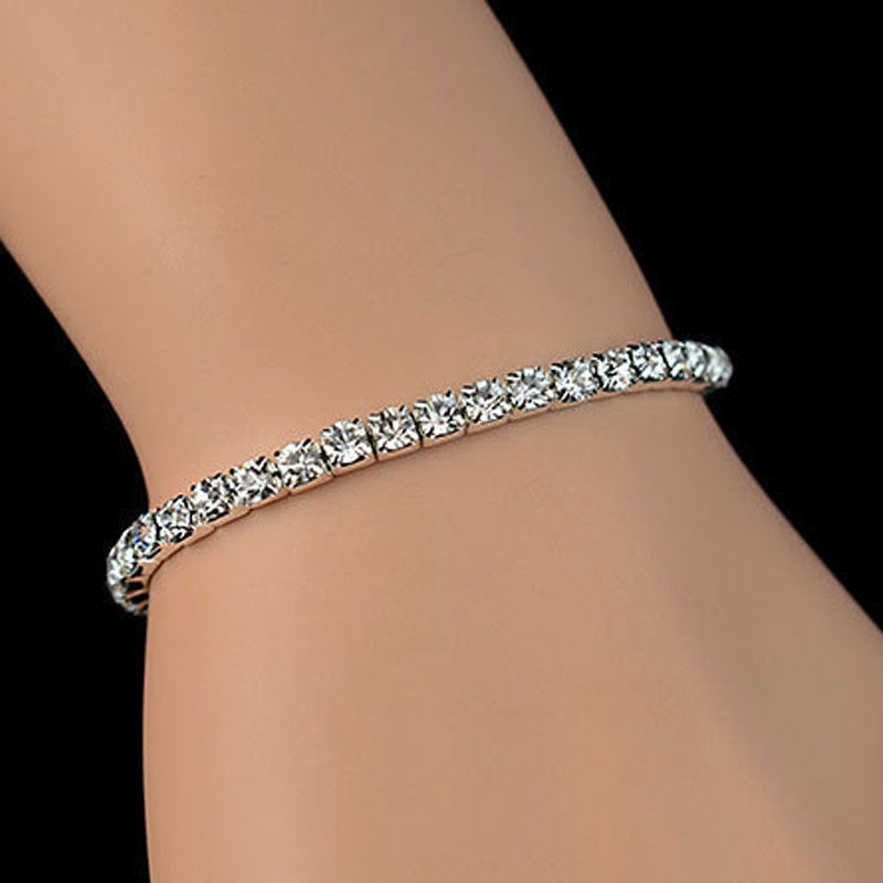 Luxurious Geometric Rhinestone Inlay Women's Bracelet - Korean Style Bling Bungee Rope Design