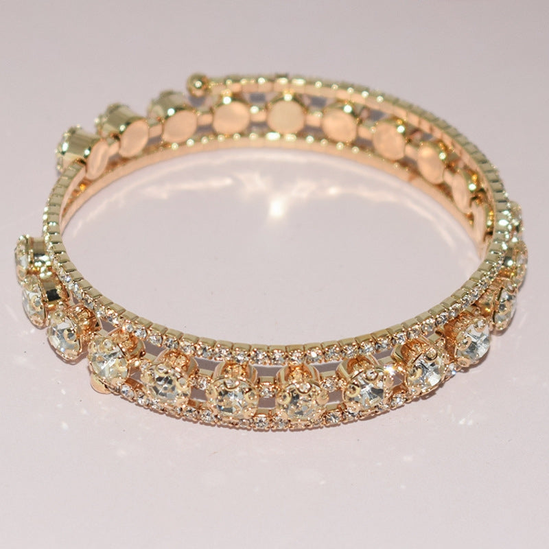 Luxurious Geometric Rhinestone Crystal Wrap Bangle Bracelet for Women