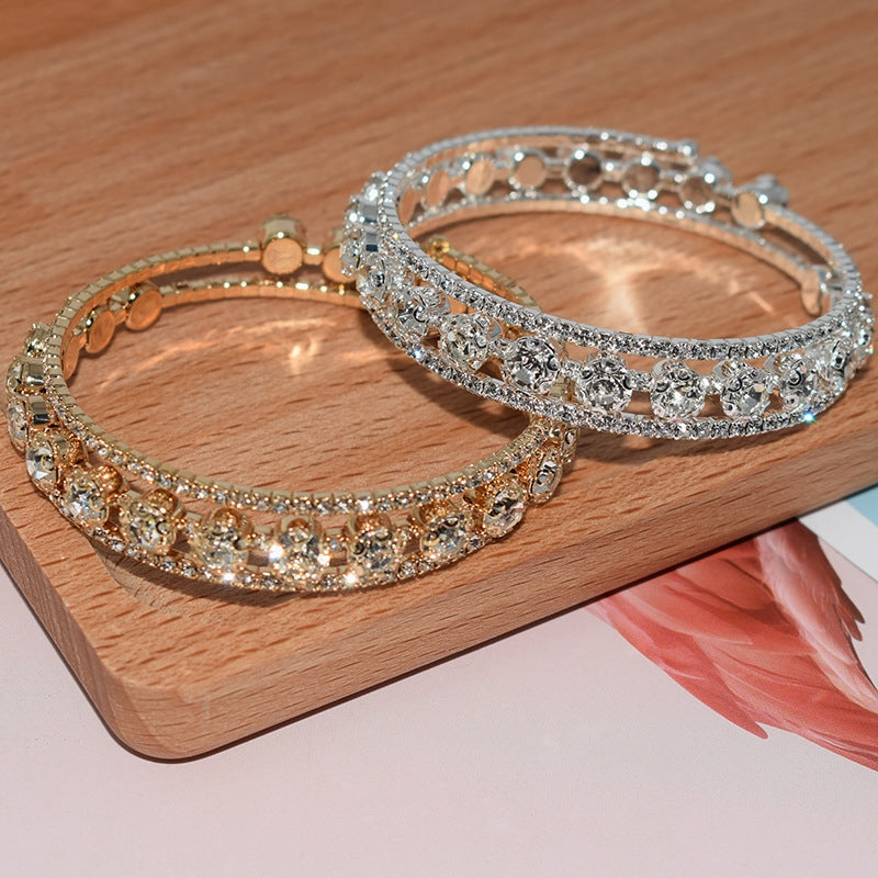 Luxurious Geometric Rhinestone Crystal Wrap Bangle Bracelet for Women