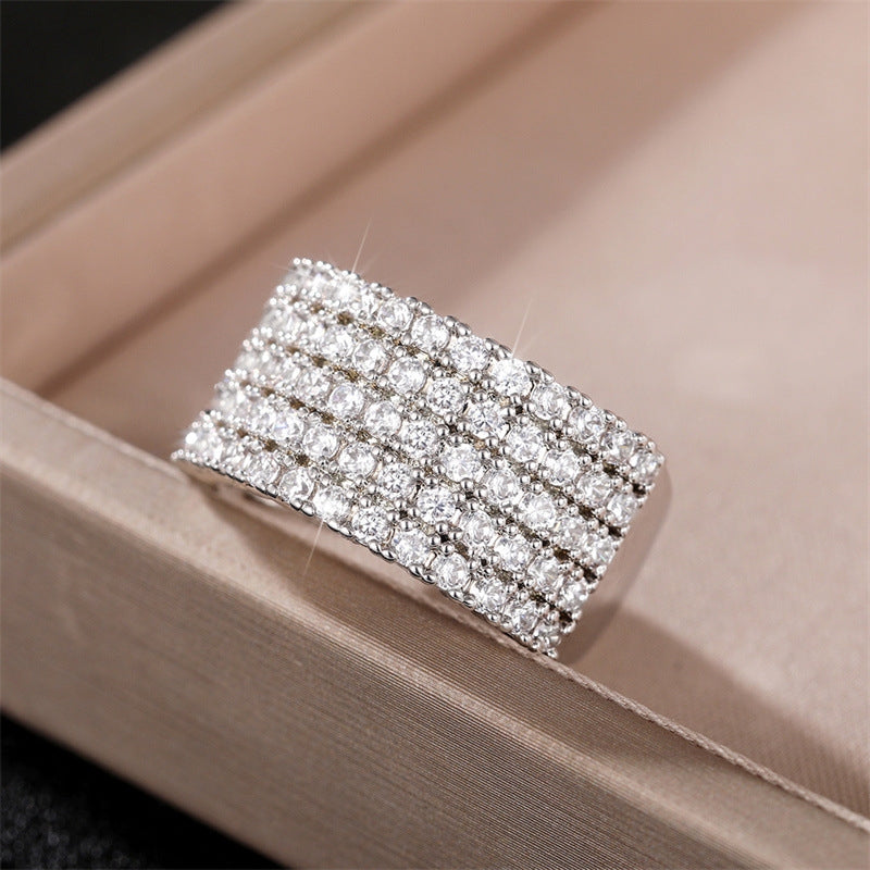 Luxurious Geometric Zircon Copper Multi-Row Women's Ring