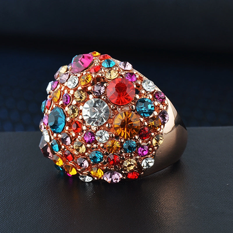 Luxurious Bohemian Geometric Zircon Alloy Colorful Statement Rings