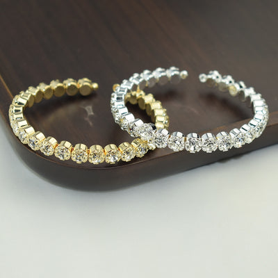 Luxurious Rhinestone Open Bangle Bracelet - Gold-Plated Silver Jewelry Accessory