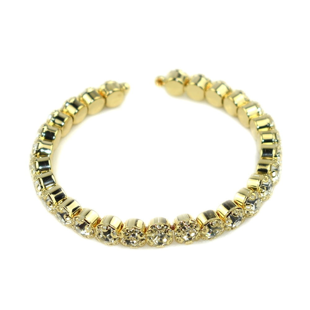 Luxurious Rhinestone Open Bangle Bracelet - Gold-Plated Silver Jewelry Accessory