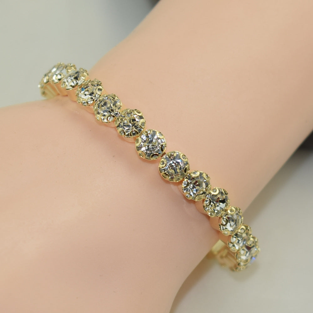 Luxurious Rhinestone Open Bangle Bracelet - Gold-Plated Silver Jewelry Accessory