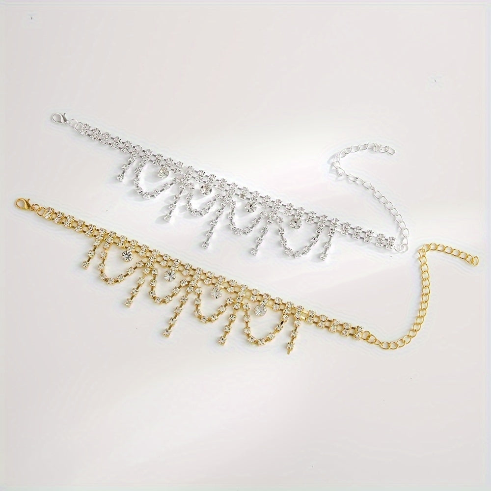 Luxurious Multi-layer Rhinestone Tassel Women's Anklet - Gold & Silver Plated Beach Jewelry