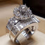 Luxurious Shiny Zircon Flower Engagement Ring Set in White Gold Plated Copper