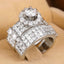 Luxurious Shiny Zircon Flower Engagement Ring Set in White Gold Plated Copper