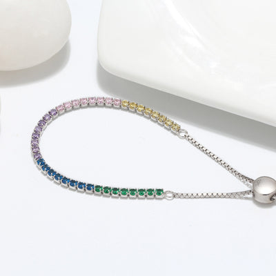 Luxurious Sterling Silver Adjustable Tennis Bracelet with Zircon Inlay