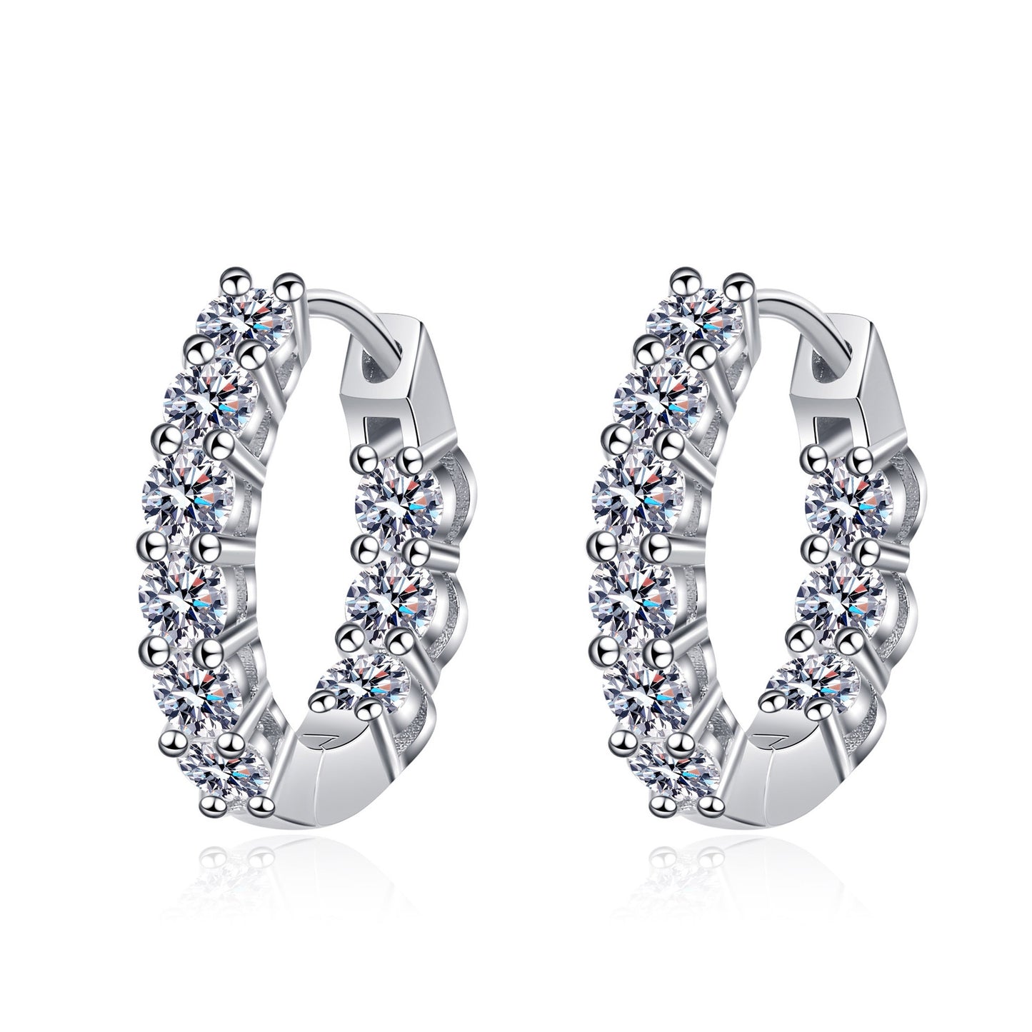 Luxurious Sterling Silver Moissanite Hoop Earrings with PT950 Gold Plating