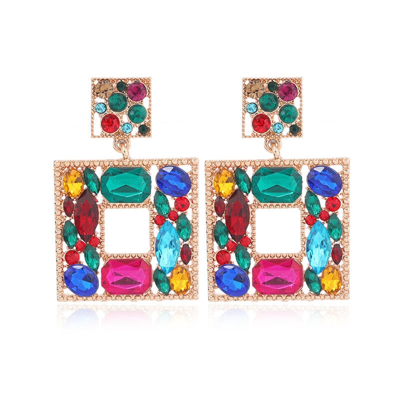 Luxurious Square Alloy Plating Rhinestones Women's Earrings 1 Pair