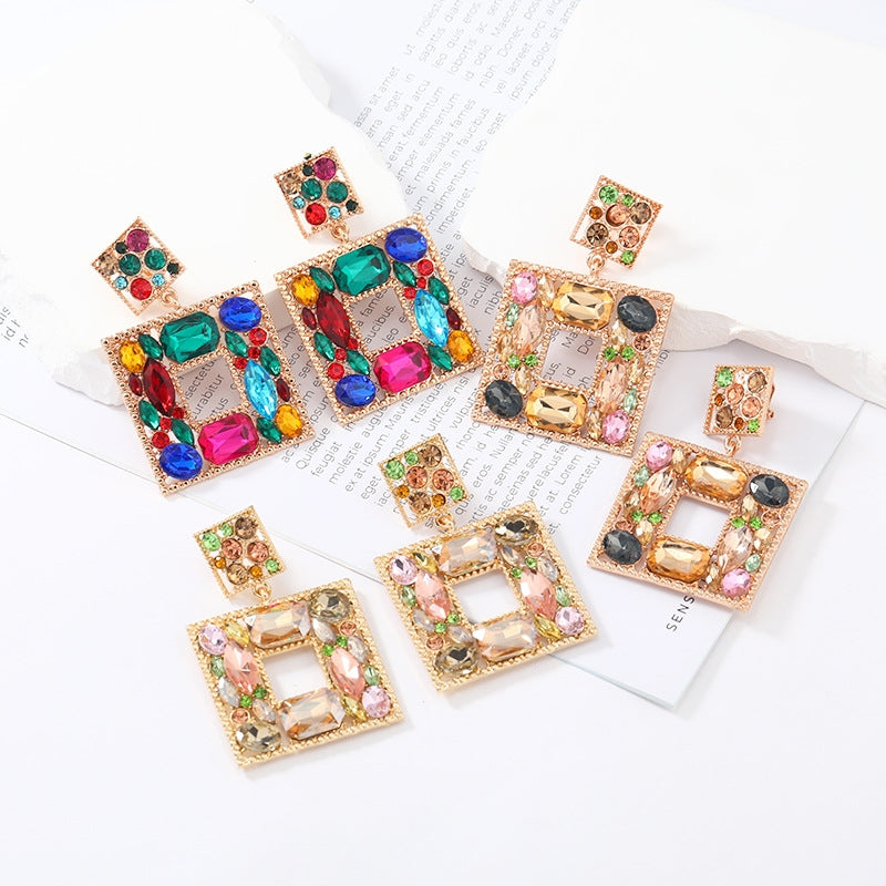 Luxurious Square Alloy Plating Rhinestones Women's Earrings 1 Pair