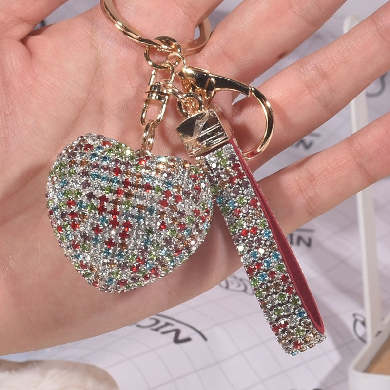 Luxurious Heart Shape Alloy Women's Bag Pendant Keychain with Rhinestone Charm