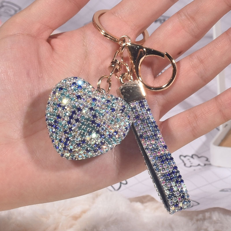 Luxurious Heart Shape Alloy Women's Bag Pendant Keychain with Rhinestone Charm