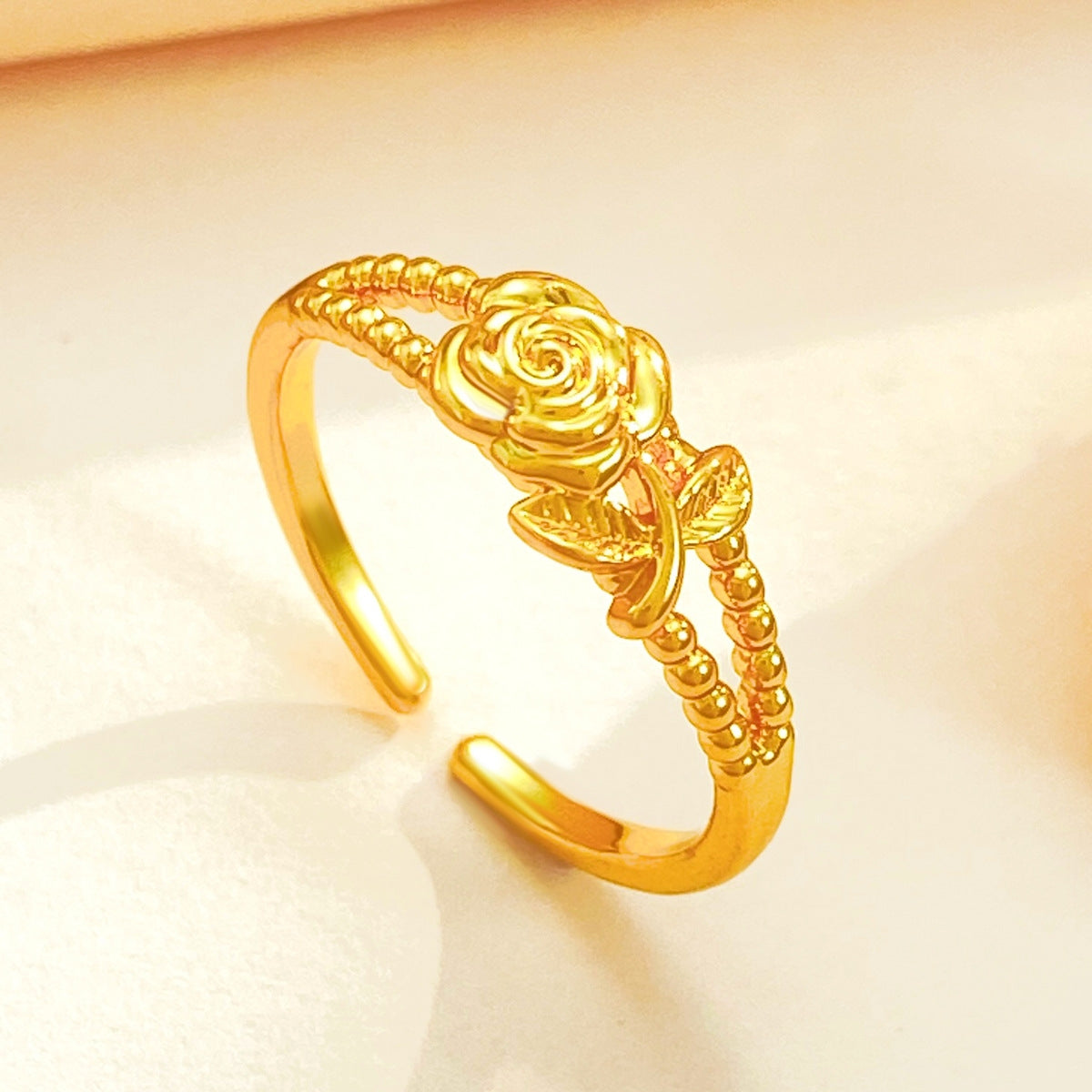 Luxurious Rose Copper Camellia Open Ring for Women