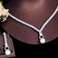 Luxurious Bridal Jewelry Set with Artificial Gemstones and Pearls - White Gold and Rhodium Plated Necklace and Earrings