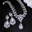 Luxurious Bridal Water Droplet Tassel Zirconia Earrings and White Gold Plated Jewelry Set