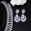 Luxurious Bridal Water Droplet Tassel Zirconia Earrings and White Gold Plated Jewelry Set