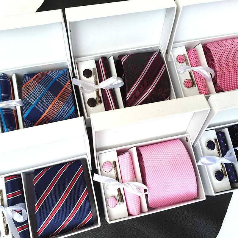 Men's 6-Piece Tie Set with Pocket Square and Clip Gift Box