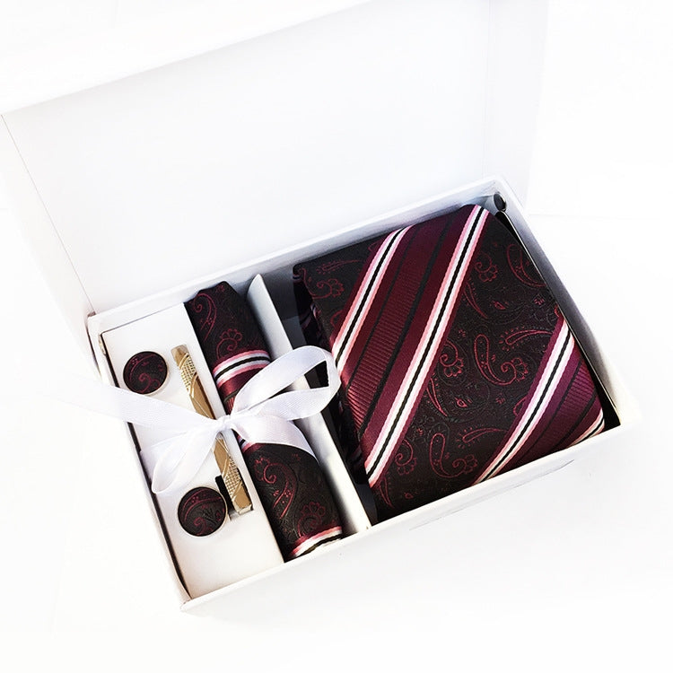 Men's 6-Piece Tie Set with Pocket Square and Clip Gift Box