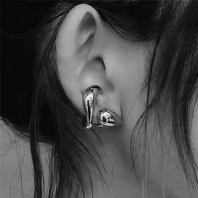 Metal Rattan Leaf Ear Cuff and Open Tail Ring Set