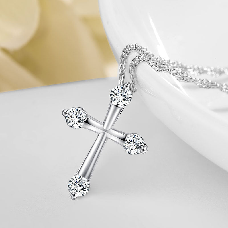 Minimalist Zircon Cross Pendant Necklace for Couples