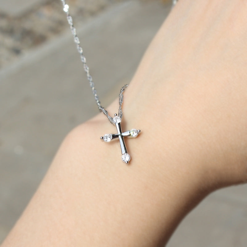 Minimalist Zircon Cross Pendant Necklace for Couples