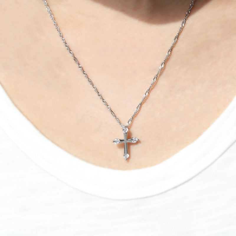 Minimalist Zircon Cross Pendant Necklace for Couples