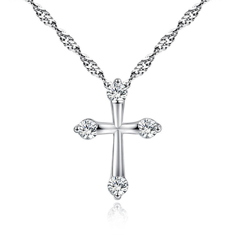 Minimalist Zircon Cross Pendant Necklace for Couples