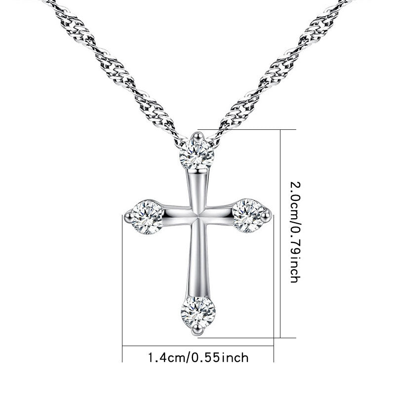 Minimalist Zircon Cross Pendant Necklace for Couples