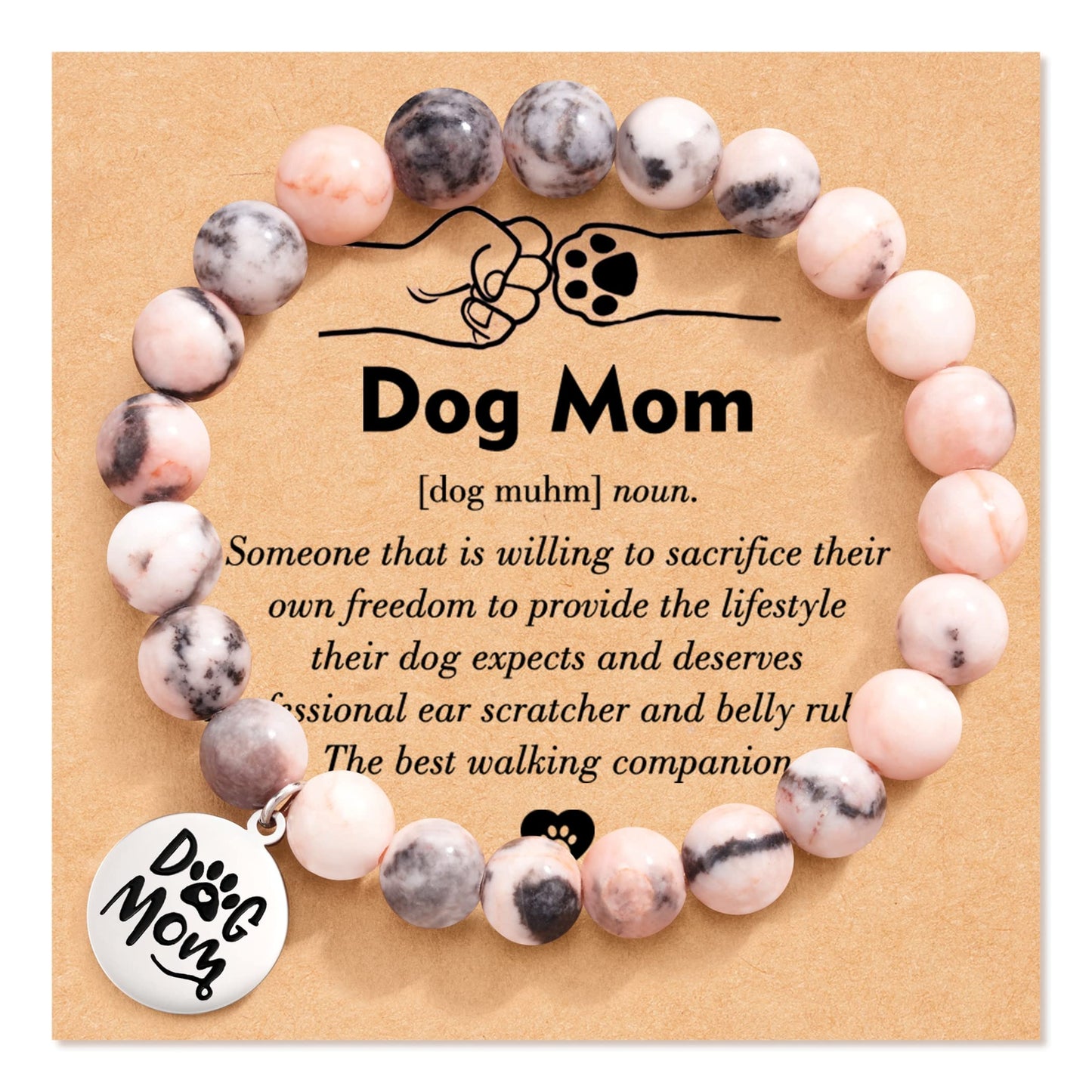 Modern Animal Paw Print Natural Stone Dog Mom Bracelet