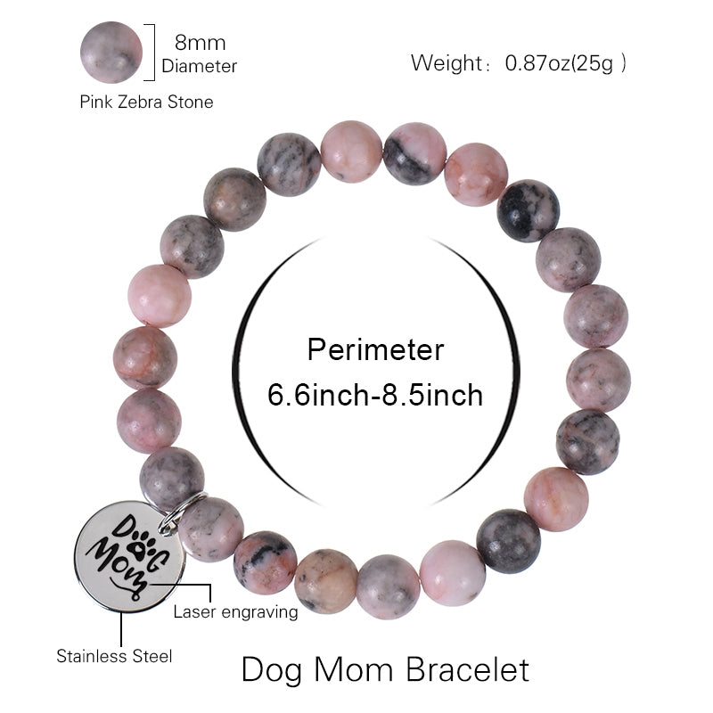 Modern Animal Paw Print Natural Stone Dog Mom Bracelet