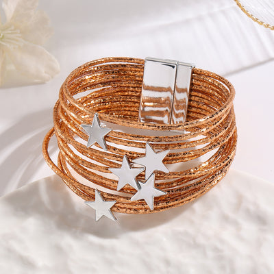 Modern European Multi-Layer PU Leather Circle Bracelet with Pentagram Accessories