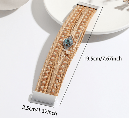 Modern Ethnic Devil's Eye PU Leather Rhinestone Bangle Bracelet