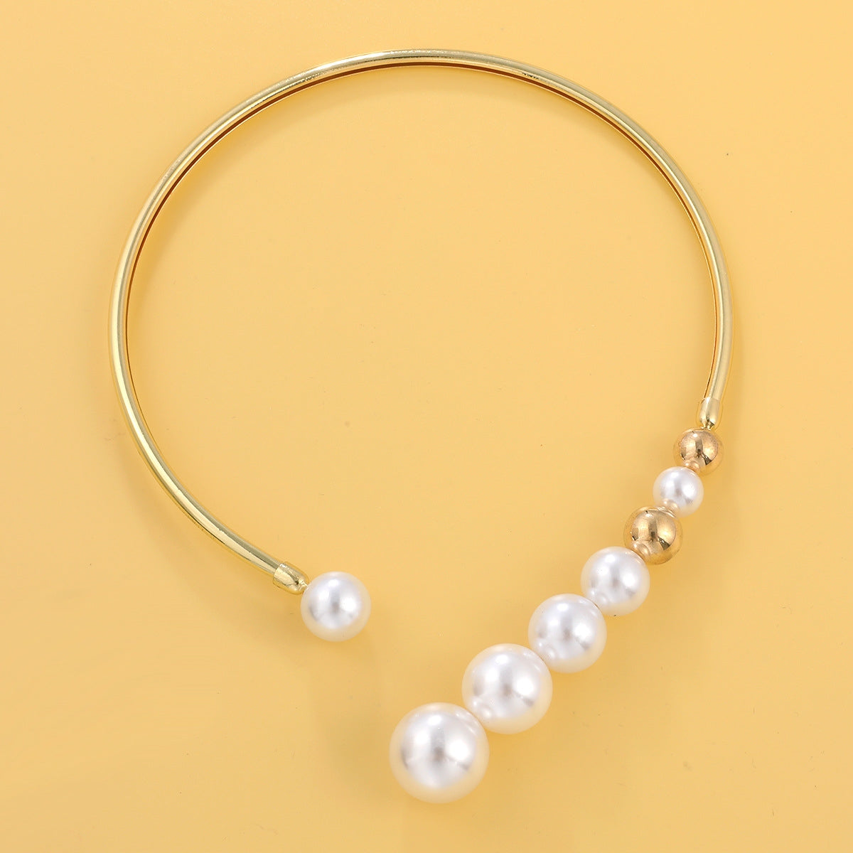 Modern Geometric Metal Pearl Statement Necklace