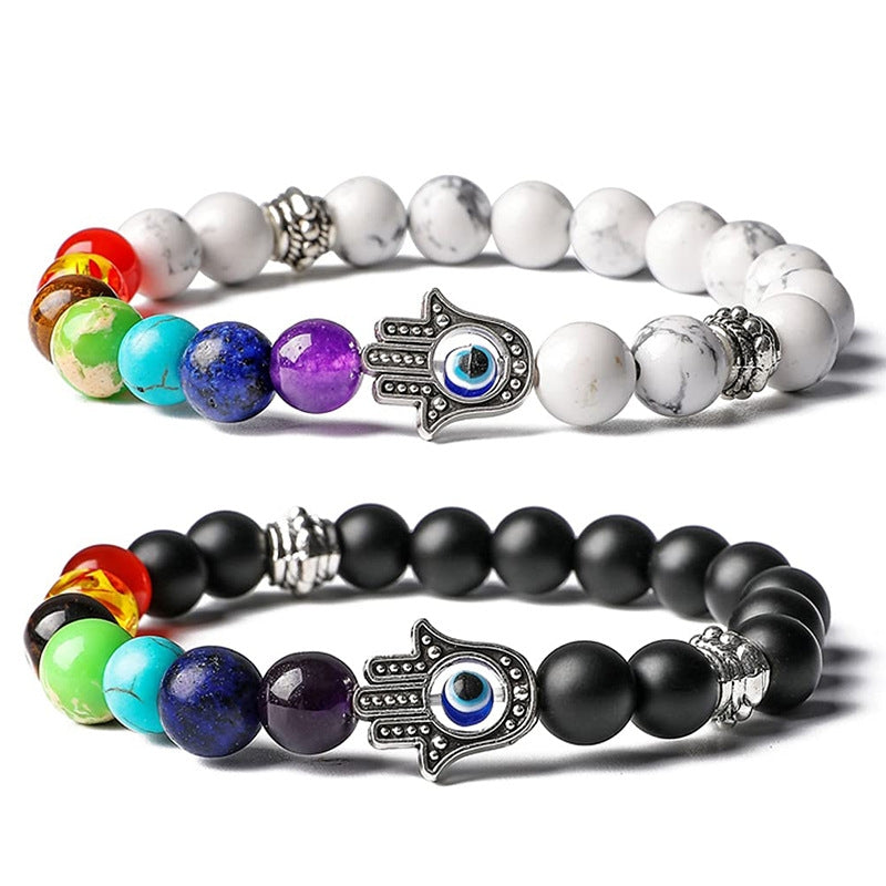 Modern Evil Eye Agate Howlite & Colorful Natural Stone Yoga Bracelet