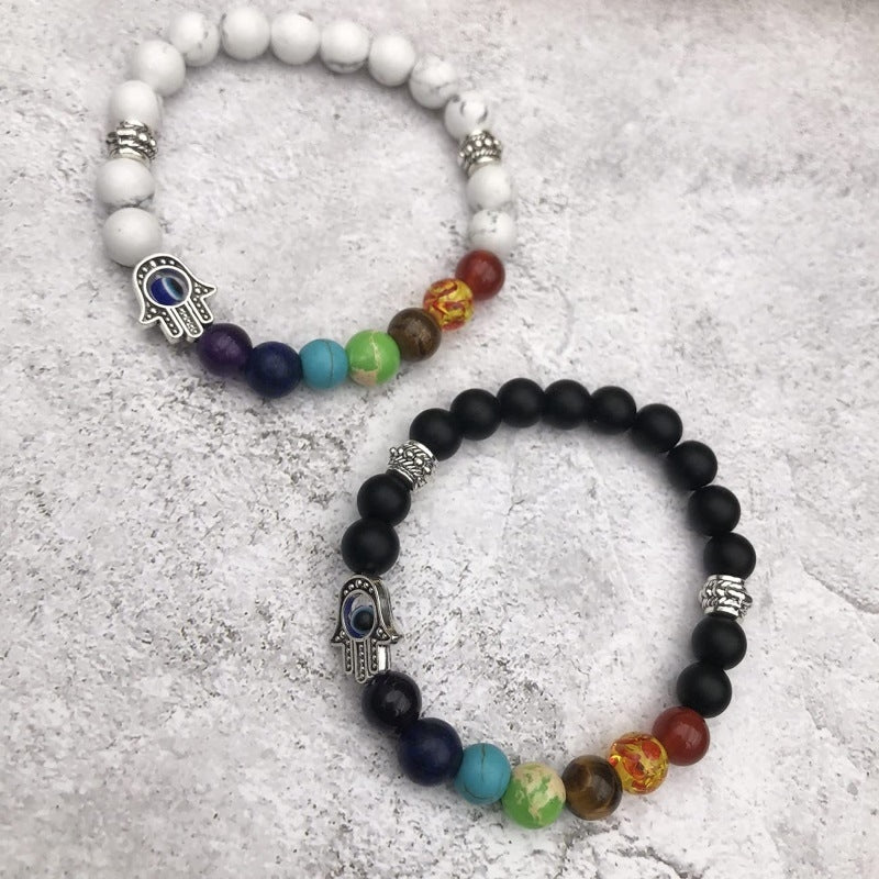 Modern Evil Eye Agate Howlite & Colorful Natural Stone Yoga Bracelet