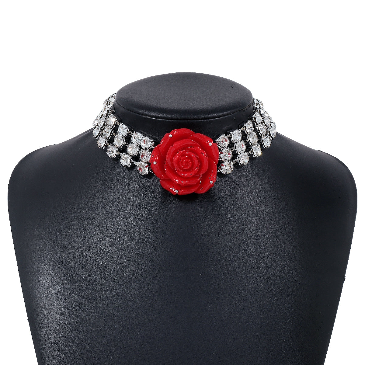 Modern Rhinestone Rose Flower Statement Necklace for Women