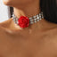 Modern Rhinestone Rose Flower Statement Necklace for Women