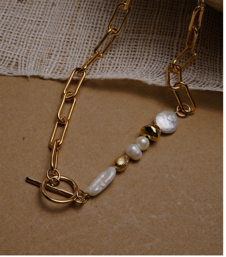 Modern Geometric Baroque Freshwater Pearl Choker Necklace