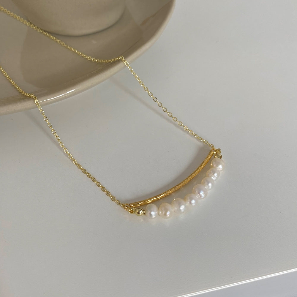 Modern Geometric Freshwater Pearl Plated Necklace - Minimalist Luxury Design Choker