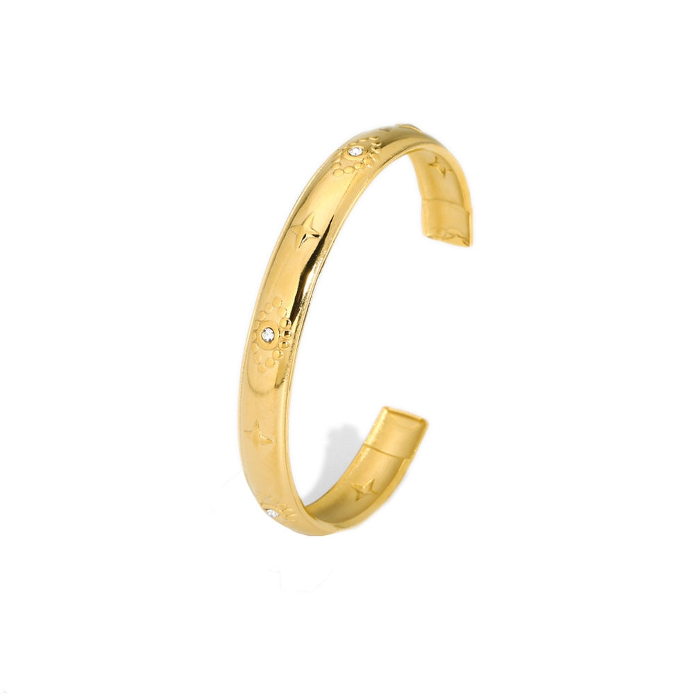 Modern Geometric Heart Snake 18K Gold Plated Stainless Steel Bracelet - European American Fashion Luxury Design