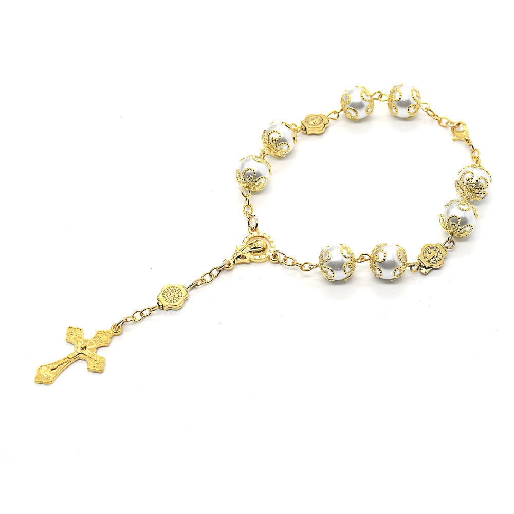 Modern Geometric Imitation Pearl and Gold Beaded Women's Bracelet