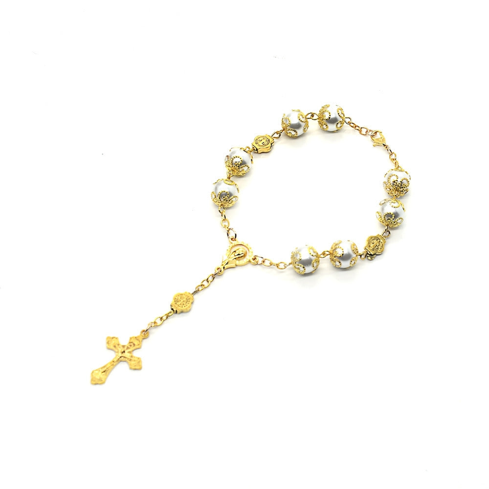 Modern Geometric Imitation Pearl and Gold Beaded Women's Bracelet