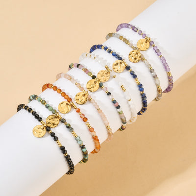 Modern Geometric Natural Stone Beaded Bracelet with Stainless Steel and Crystal Accents